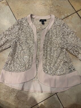 R&M Richards ASL Pale Blush Lace & Sequin Open Front Jacket  Wedding Event
